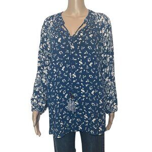 Mason & Belle Women’s Top XL Floral blouse Blue Tassel Peasant Long Sleeves
